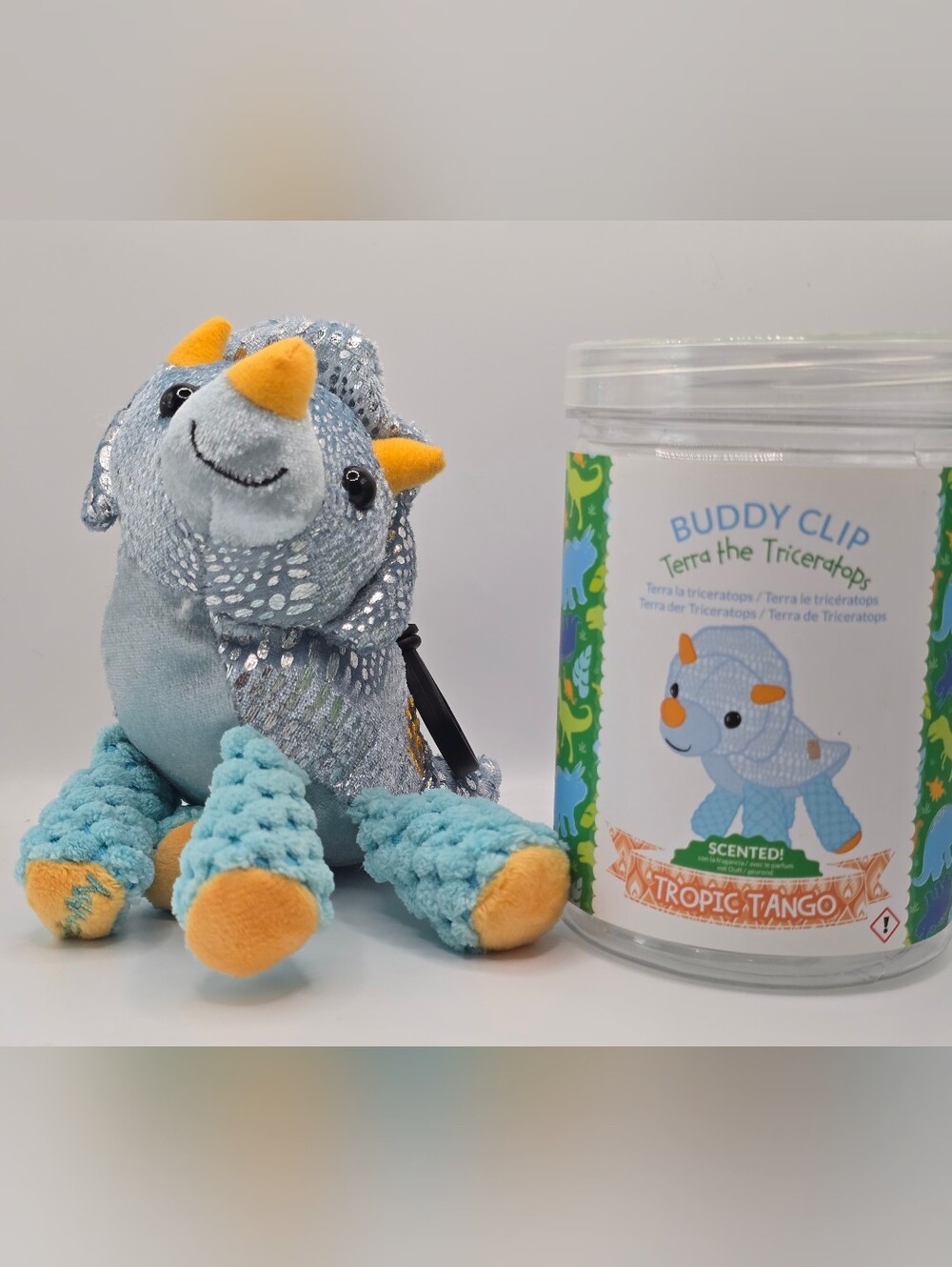 NIB-Scentsy Terra Triceratops Buddy Clip - Light Blue & Bright Orange